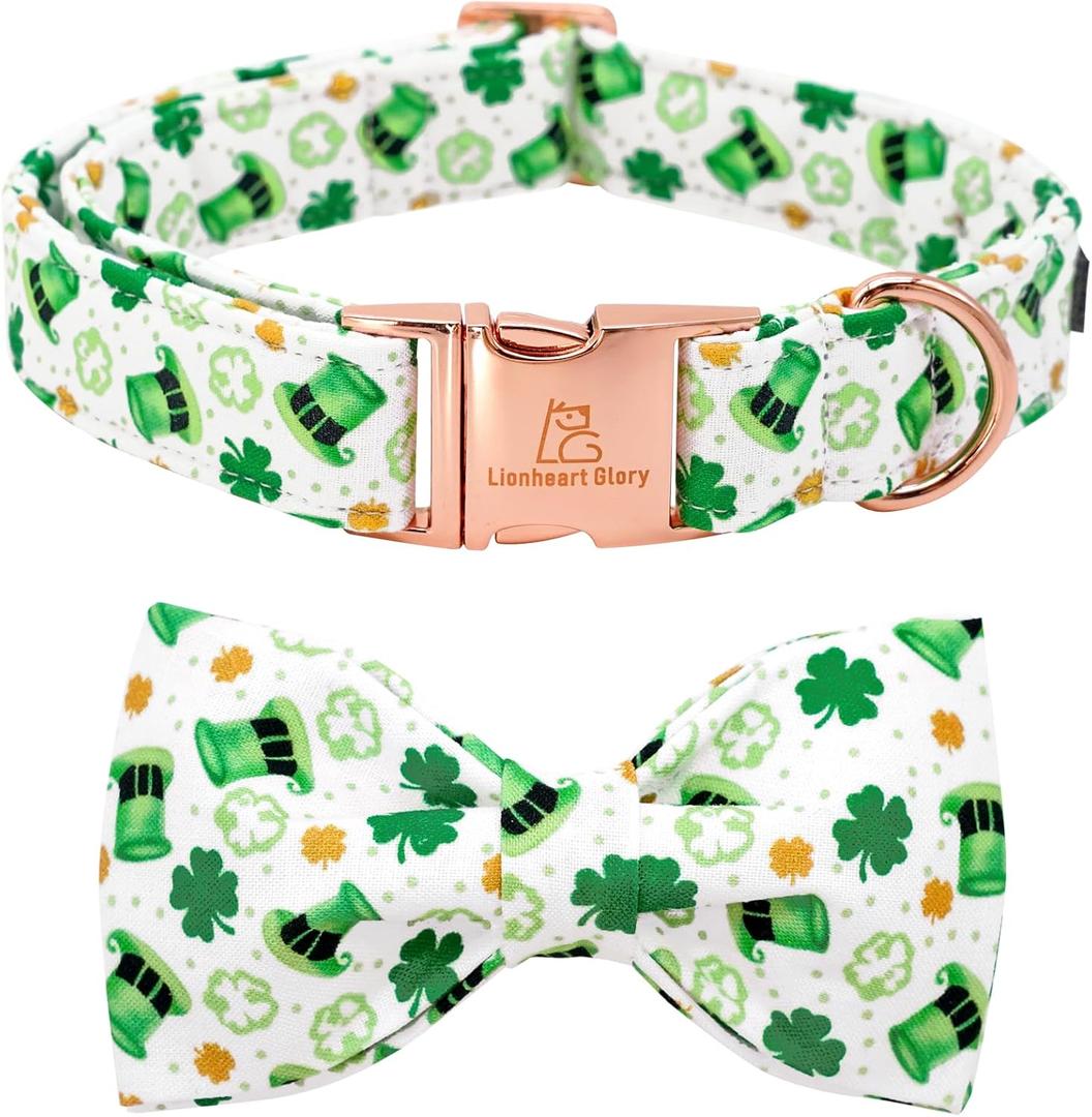 Lionheart glory Dog Bow Collar St. Patrick's Day Dog Collar for Medium Dogs, Adjustable Green Collars Lucky Clover Shamrock Dog Collar with Bowtie Pet Collar Bows (Medium (Pack of 1)