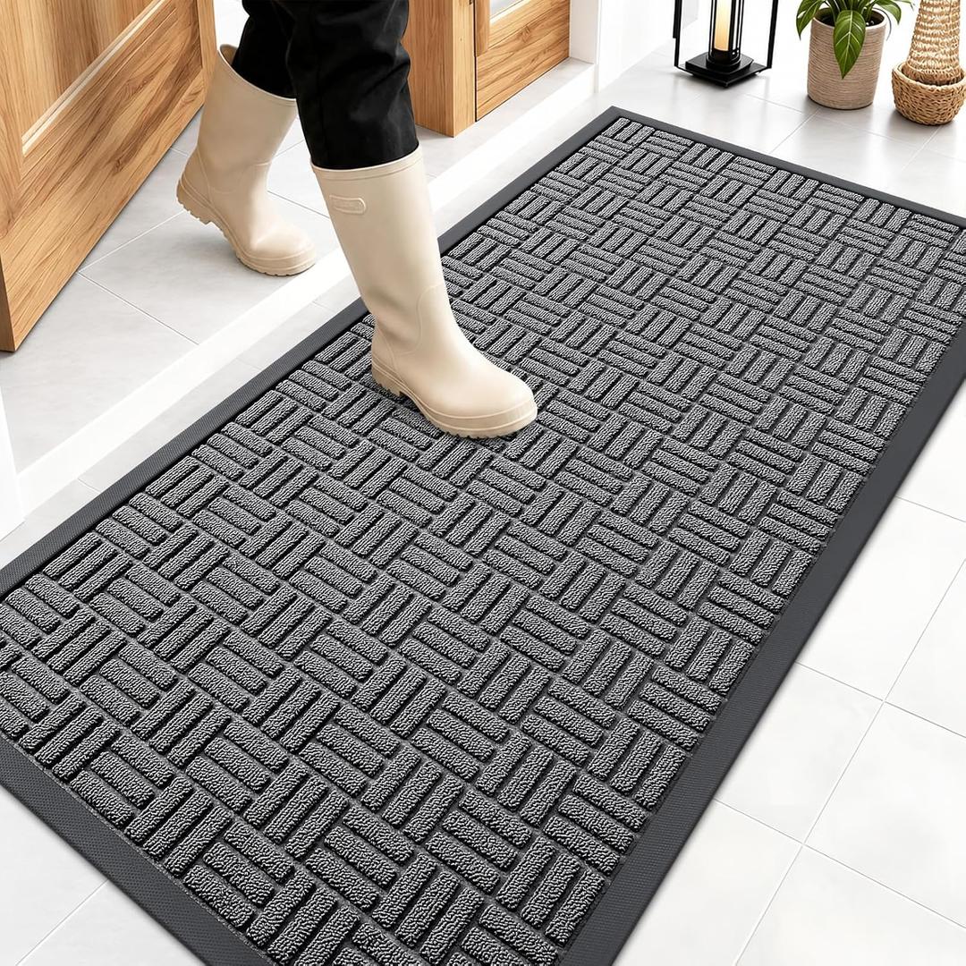 OLANLY Front Door Mat Outside Entrance 47x23, Heavy-Duty Rubber Doormat | Grey, Absorbent, Stain and Fade Resistant, Non-Slip Backing, Low-Profile Indoor Outdoor Floor Mat for Entryway, Easy to Clean