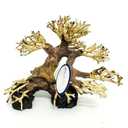 Bonsai Driftwood Aquarium Tree (8in H x 6in L), Handcrafted Fish Tank Decoration | Easy to Install Driftwood Bonsai for Fish Tank | Decor Aquascape Wood (Bonsai Tree On Rocks)