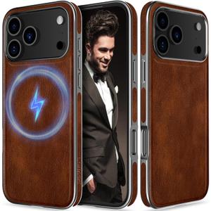 LOHASIC Designed for iPhone 17 Pro Leather Case, Strong Magnetic Compatible with MagSafe Luxury Classic Protective Cases for iPhone 17 Pro 6.3" 2025, Dark Brown