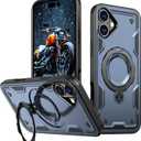 360° Rotatable Magnetic Ring for iPhone 16 Case [Compatible with MagSafe] Build in Invisible Stand [Drop Protection] Shockproof Military-Grade Protection Anti-Fingerprint Anti-Scratch, Blue