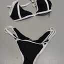 Women's 2 Piece Bikini Set Colorblock V Underwire Cami Tie Back Bathing Suit Sexy String High Cut Swimsuit (Black, M)