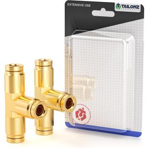 TAILONZ PNEUMATIC 5PCS 3/8 Inch Tube OD DOT Tee Out Pipe Air Fittings PE-3/8,Push to Connect Fittings Air Brake Pipe Fittings for Cars、Trucks、Air Brake Systems、Etc.