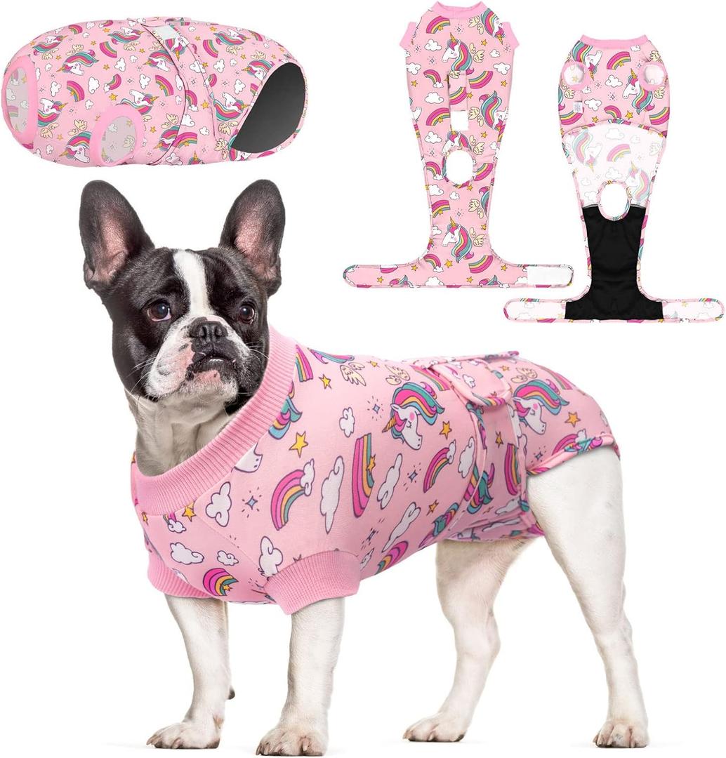 CuteBone Dog Surgery Recovery Suit Cat Surgical Onesie Female Body Suits Male Prevent Pet from Licking Wounds SSF02L (Large, Unicorn)