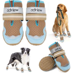 Dog Shoes Large Size Dogs, Dog Booties-Dog Boots & Paw Protectors, 4PCS Shoes for Dogs with Reflective Strip, Anti-Slip Sole for Hot Pavement, Rain, Snow Walking, Hiking. (Khaki, 5)