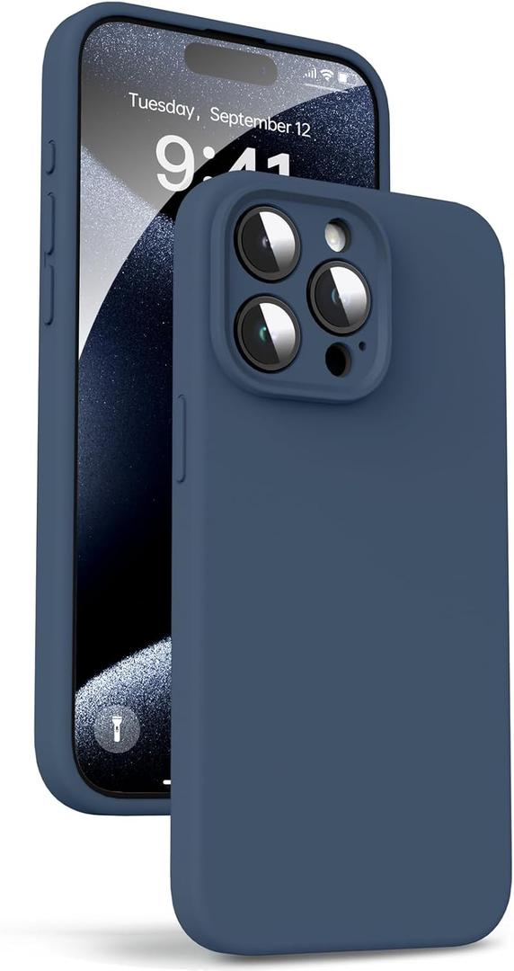 Supdeal Liquid Silicone Case for iPhone 15 Pro Max - [Camera All-Round Protection] [Soft Microfiber Lining Anti-Scratch] 4 Layer Full Covered Shockproof Gel Rubber Phone Case Cover, 6.7", Dark Blue