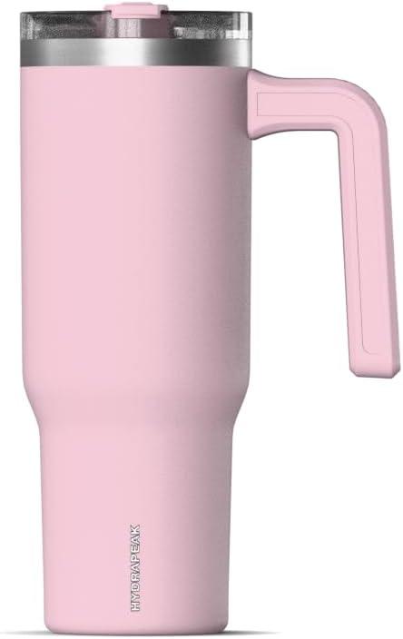 Hydrapeak Voyager 32 oz Tumbler with Handle and Straw Lid | Reusable Stainless Steel Water Bottle Travel Mug Cupholder Friendly | Insulated Cup (Baby Pink)