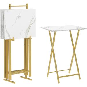 HOOBRO Folding TV Tray Tables, Set of 4 TV Trays with Storage Rack, 18.9”L x 14.2”W x 26.2”H