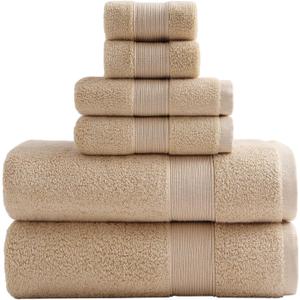 Bath Towels Set of 6 Large,27x55 Inches 650GSM Super Soft Absorbent Cotton Shower Towels for Bathroom -Beige,6PCS