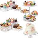 Lallisa 4 Tier Round Cupcake Tower Stand Set of 8 Wood Cake Stand with Tiered Tray Decoration Wooden Display Risers Rustic Buffet Serving Stands for Farmhouse Decorations Wedding Tea Party (White)