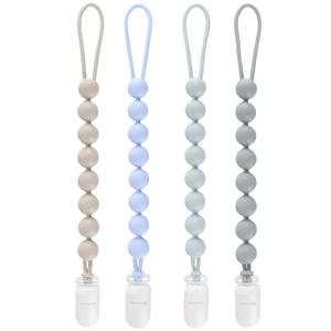 2 x 4-Pack Silicone Pacifier Clips for Baby Boys and Girls - with One-Piece Beads, Flexible and Rust-Free Holders for Teething Relief and Baby Essentials - Safe for Newborns (Grey)