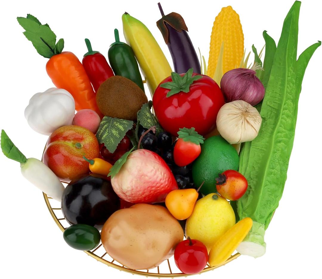 Woration 30pcs Plastic Artificial Fruit Fake Vegetables Simulation Foam Mini Fruits Set Lifelike Food Model Table Decoration Christmas Home Faux Photoshoot Garnish Festival