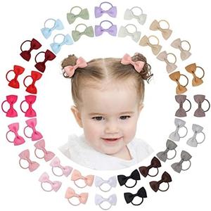 36PCS 2 Inches Baby Girls Hair Bows Ties Mini Boutique Elastic Hair Rubber Ribbon Hair Band Accessories for Kids Toddlers Infants (1-40 PCS - Dark color set)