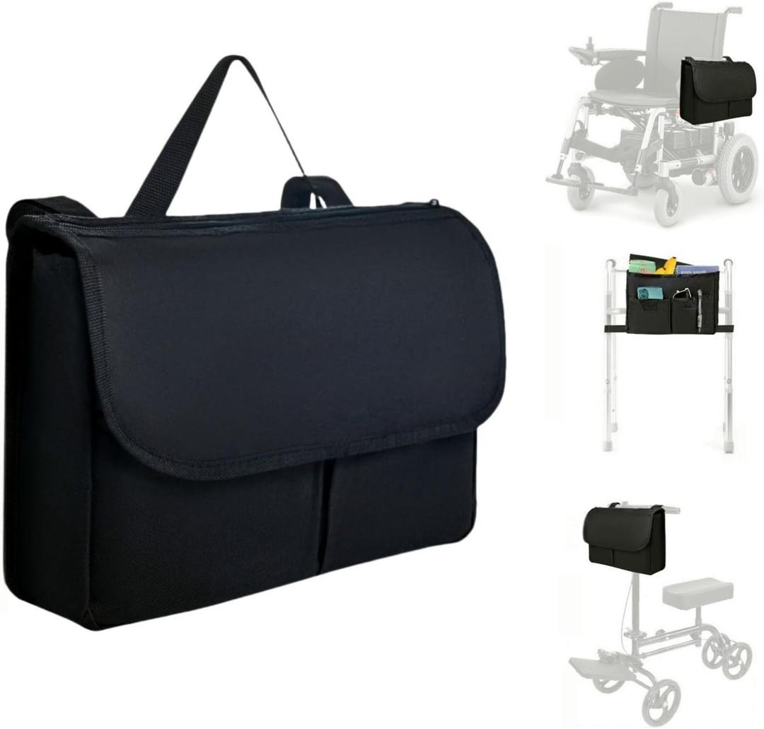 Multi Pocket Wheelchair BagSide Walker Bag with Water Cup HolderWheelchair Bags to Hang on SideSecurely Bound Walker BasketLarge Capacity Wheelchair Side BagWaterproof Walker BagWalker Pouch (Black)