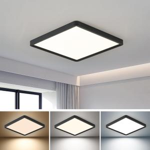 16 Inch Square LED Flush Mount Ceiling Light, 40W 4000LM, 3000K/4000K/6000K CCT Selectable,Black Super Slim Low Profile Ceiling Light Firxtue for Bedroom/Kitchen/Living room/Dinning room/Hallway