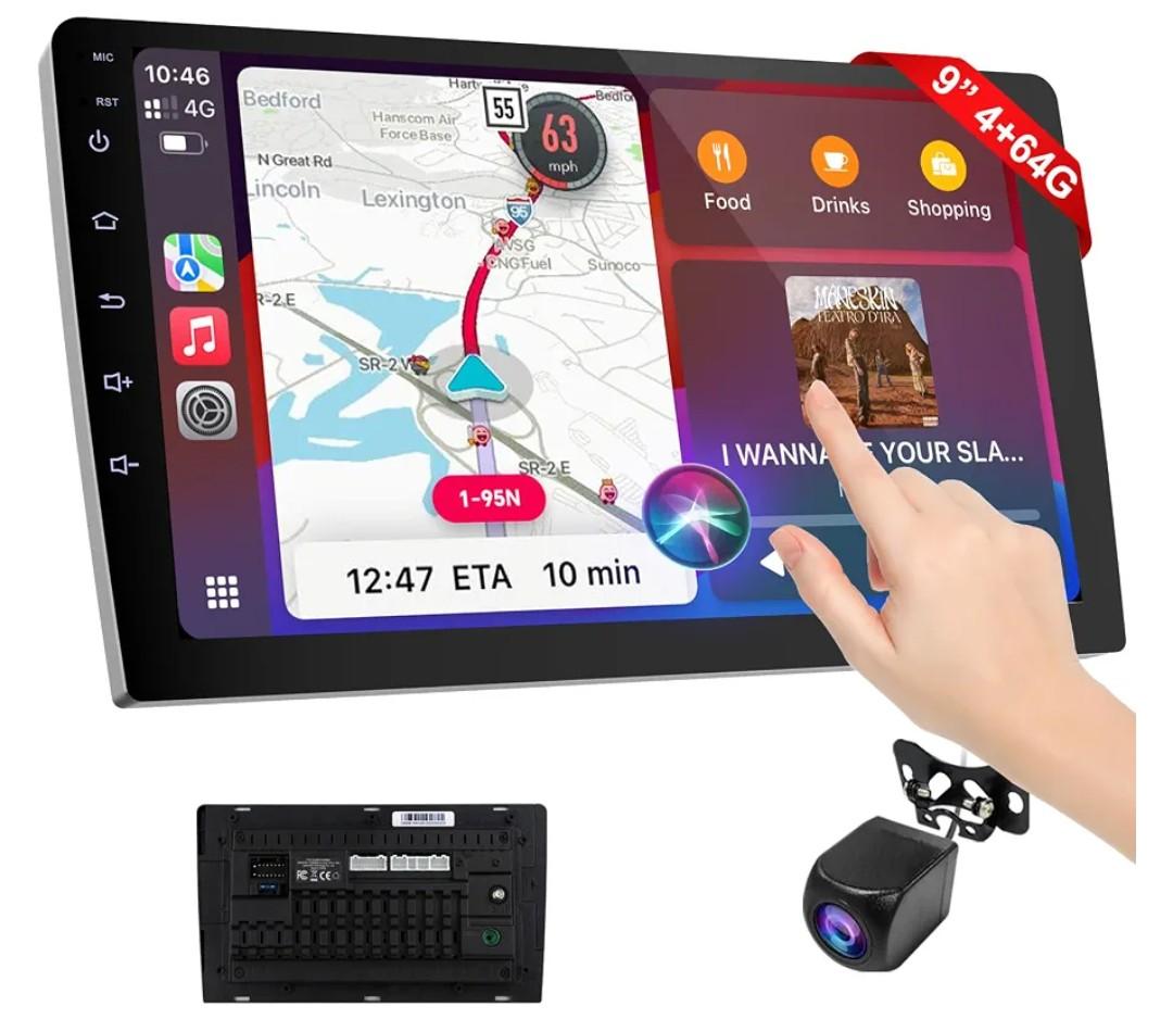 9 Inch Wireless Carplay Screen for Car,Double Din Car Audio Receivers with Voice Control,HD Portable Car Stereo Touch Screen with Backup Camera