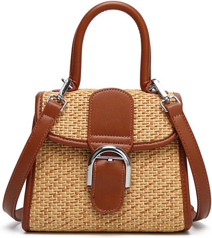 boshiho Retro Straw Woven Handbag Womens Small Cross Body Bag Shoulder Messenger Satchel, Brown