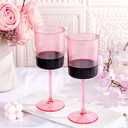 Ciaell 12 PCS Pink Plastic Ribbed Wine Glasses - 10 OZ Plastic Square Wine Glasses with Stem - Disposable Champagne Cups for Parties & Weddings & Mother's Day