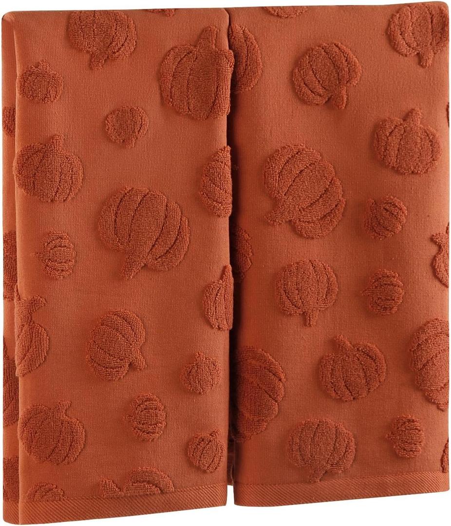 Quera 2 Pack Hand Towels Fall Pumpkin Thanksgiving Dark Color Bathroom Decorative Towels Set for Drying, Cleaning, Cooking, Holiday 13.7'' x 29.5'', Rust