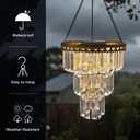 Solar Hanging Crystal Chandelier Outdoor Crystal Prism Light Waterproof Metal Light with Warm White LED Vintage Brass Finish Decorative Lantern for Patio, Garden, Gazebo,Party