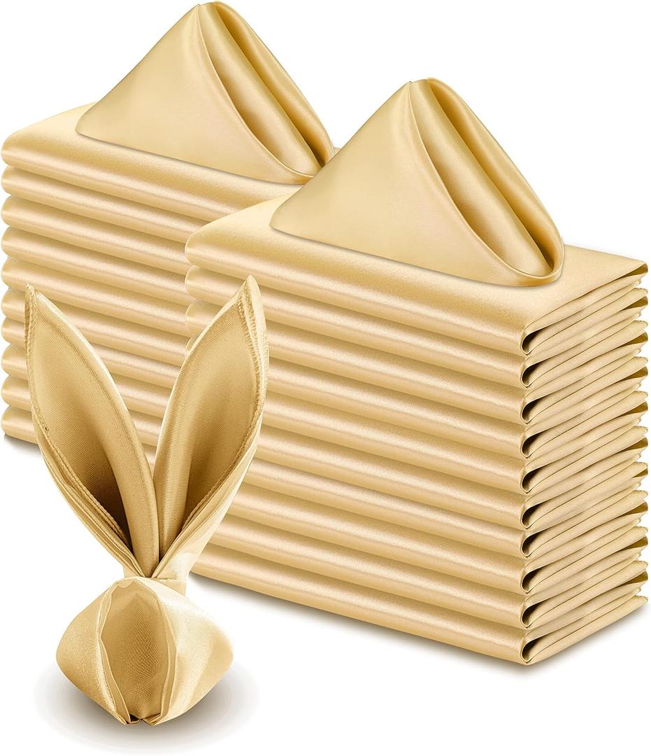VACVELT 50 Pack Gold Satin Napkins 20x20 Inch Wedding Napkins Bulk, Decorative Elegant Dinner Napkins Square Table Napkins Decor, Silky Satin Cloth Napkins for Restaurant Banquet Graduation Party
