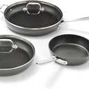 All-Clad HA1 Hard Anodized Nonstick Fry Pan Set 5-Piece Cookware, 8", 10", 12" Skillets with Lid, Induction Compatible, Oven Safe to 500F, Lid Safe to 350F, Black