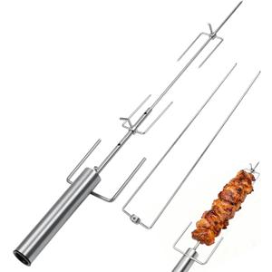 Cordless Portable Electric BBQ Rotisserie Grill Kit, Universal Automatic Motor Roaster Stand with Adjustable Length Stainless Steel Spit Rod, Automatic Rotating Barbecue Grill for Outdoor Camping