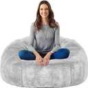 Taotique 4FT Giant Bean Bag Chair Cover (Cover only, No Filler) Soft Faux RH Fur Sofa Bed Washable Bean Bag Couch Cover for Adult and Kids with Liner (Light Gray)