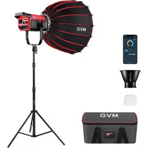 GVM 300W LED Video Light Kit with Softbox, CRI97+ Photography Lighting for Video Recording with Bowens Mount, 65000Lux/m Studio Lights with APP&DMX Control, 2700-6800K, 12 Scene Light