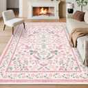 GarveeHome 10x14 Area Rugs for Living Room Machine Washable Floral Rugs Soft Stain Resistant Non-Slip Backing Low Pile Floor Carpet for Bedroom Girls Room Farmhouse Pink