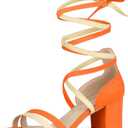 Allegra K Women's Open Toe Color Block Heel Lace Up Sandals (Orange), 7