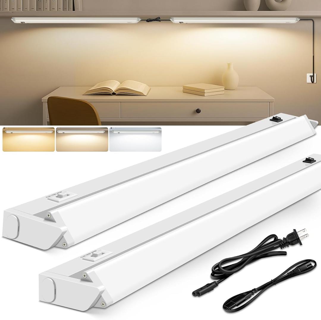 ALUSSO Under Cabinet Lighting, 24 Inch Linkable LED Under Cabinet Lights with Plug, 150° Swivel Light Bar, 3 Color Temperatures (3000/4000/6500), 16 W 1280 Lumen, for Kitchen Counter, Closet - 2 Pack