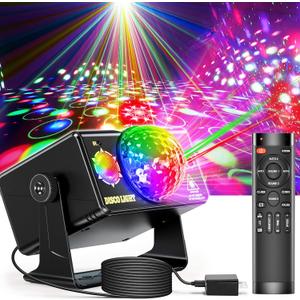 Party Lights, DJ Disco Light Disco Ball Light Sound Activated Strobe Stage Lights for Parties Birthday Christmas Gift Wedding Karaoke Bar Club Pub Dance Home Living Room Halloween Decorations/ Black