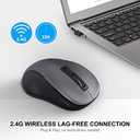 WisFox 2.4G Wireless Mouse for Laptop, Ergonomic Computer Mouse with USB Receiver and Type-C Adapter, 3 Adjustable Levels DPI, 6 Button Cordless Wireless Mice (Grey, 1 Pack)