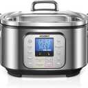 HOUSNAT Slow Cooker, 10 in 1 Programmable Slow Cooker 6QT 304 Stainless Steel Inner Pot, Multi-Cooker with Rice, Yogurt, Saut, Steam, Delay Start & Adjustable Temp for Large Families & Entertaining, 6 Quarts