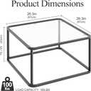Coffee Table Glass, Minimalist Square Tables for Living Room, Modern Center Table for Office or Small Space, Tempered Glass, Sturdy Metal Frame, Easy Assembly, 26.4 x 26.4 x 15.7 Inches, Black