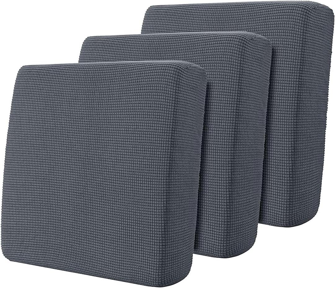 Hokway Stretch Couch Cushion Covers, 3 Piece Individual Sofa Cushion SlipcoversJacquard Sofa Seat Slipcover Set, Non-Slip Protector for Cushion (Grey,Small-3PC)