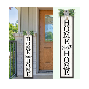 TQianJiang Home Sweet Home Front Porch Outdoor Sign, 45"X9" Wooden Welcome Sign for Front Door Wreath Tall Vertical Hanging For Standing Porch Signs, Outside Decor Garden Patio Farmhouse Signs (Black)