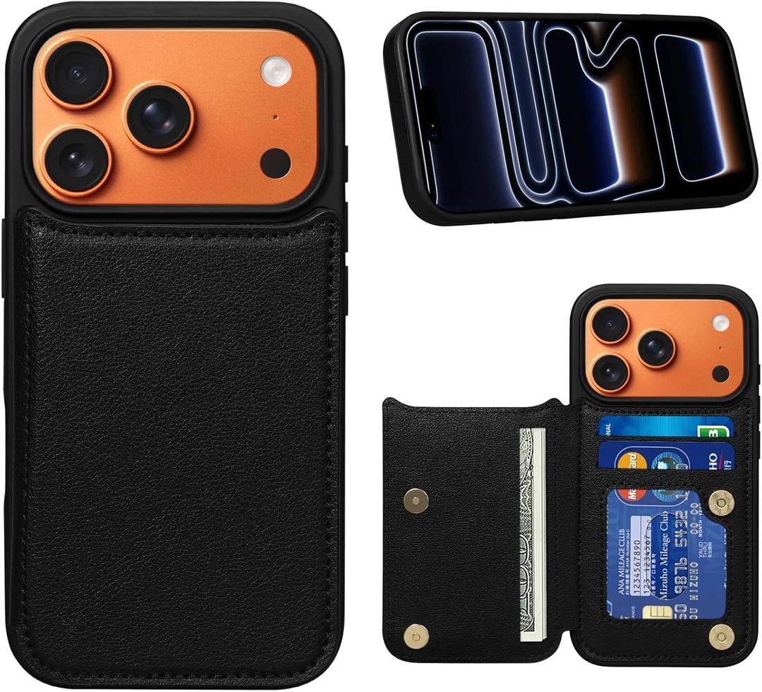 Keallce for iPhone 17 Pro Case Wallet with 3 Card Holder, RFID Blocking Protection, Magnetic Clasps Credit Slots Shockproof Flip Cover for iPhone 17 Pro Men Women,6.3inch Black