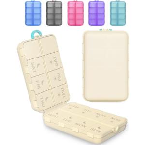 Pill Organizer Medicine Organizer Travel Essentials - Weekly Medicine Dispenser with Etched Labels, 7 Day AM PM Dispenser, Travel Pill Box, Foldable Medicine Case