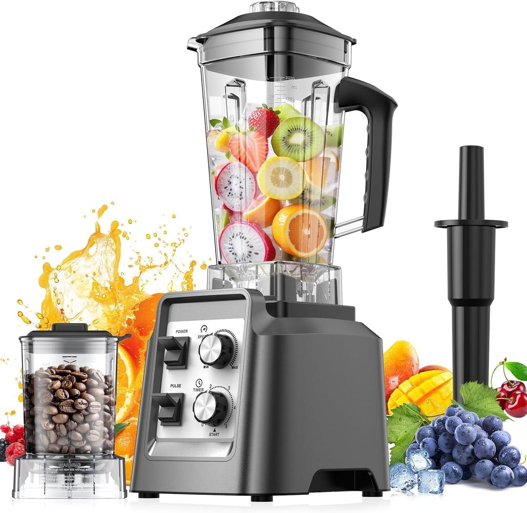 Blenders for Kitchen, Smoothie Blender with Timer - Countertop Blenders with 68oz Dishwasher-Safe Pitcher, Ice Crushing & Frozen Fruit, BPA Free (Grey)