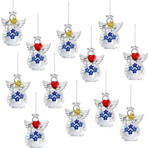 Mini Glass Angel Christmas Ornaments for Tree, 1.6" Small Crystal Guardian Angel Ornament Bulk for Christmas Tree, 2025 Hand Blown Spun Glass Home Decor Xmas Gift (Flower), Set of 12