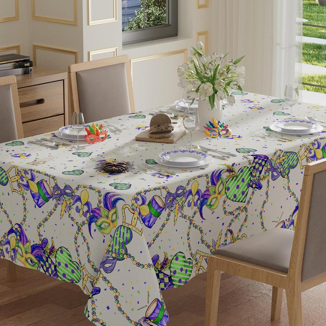 XCHI Beads Masks Iris Fleur De Lis Mardi Gras Tablecloth Square Carnival Table Cloth Washable Table Covers for Indoor Dining Home Party Decorations 60x60 Inch
