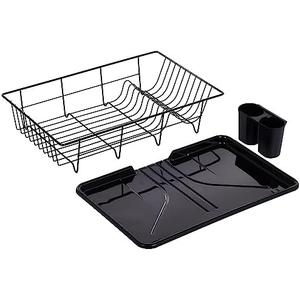 Sweet Home Collection Metal, Plasic ,Dish Drainer Drain Board and Utensil Holder Simple Easy to Use, 12" x 19" x 5", Black
