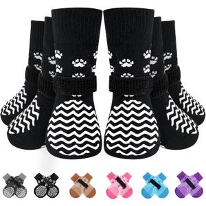 EXPAWLORER 6Pcs Anti Slip Dog Socks to Prevent Licking Paws, Dog Shoes for Hot Pavement Double Sides Dog Boots & Paw Protectors Booties for Hardwood Floors with Grip Small Medium Large Senior Dogs, XS (Black)