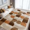 Large Machine Washable 8x10 Area Rug, Soft Modern Geometric Abstract Orange Rugs for Bedroom Living Room, Non-Shedding Faux Wool Indoor Throw Floor Carpet for Office Entryway Dining Room Decor