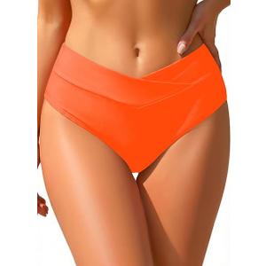 Tempt Me Women Full Coverage Bikini Bottom  V Cut Swimsuit High Waisted Bathing Suit Bottoms 2025 Neon Orange S
