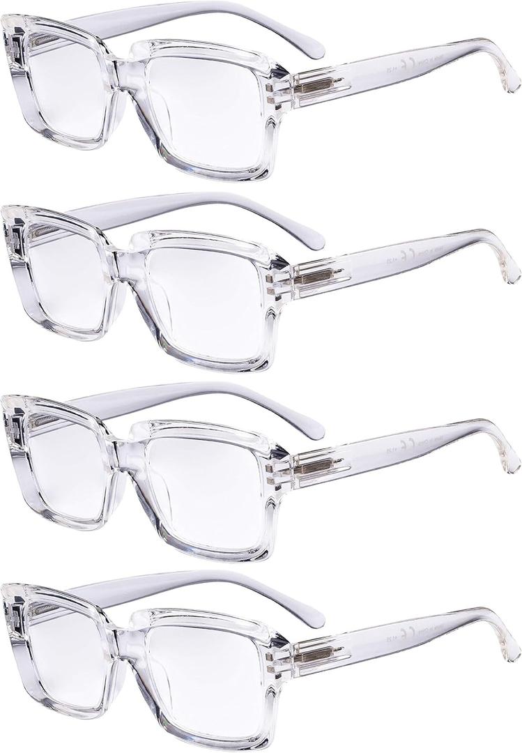 Eyekepper 4 Pack Stylish Reading Glasses Women - Oversized Square Readers Transparent