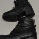 Soda Single Lug Sole Chunky Heel Combat Ankle Boot Lace up w/Side Zipper (8, Black Pu)