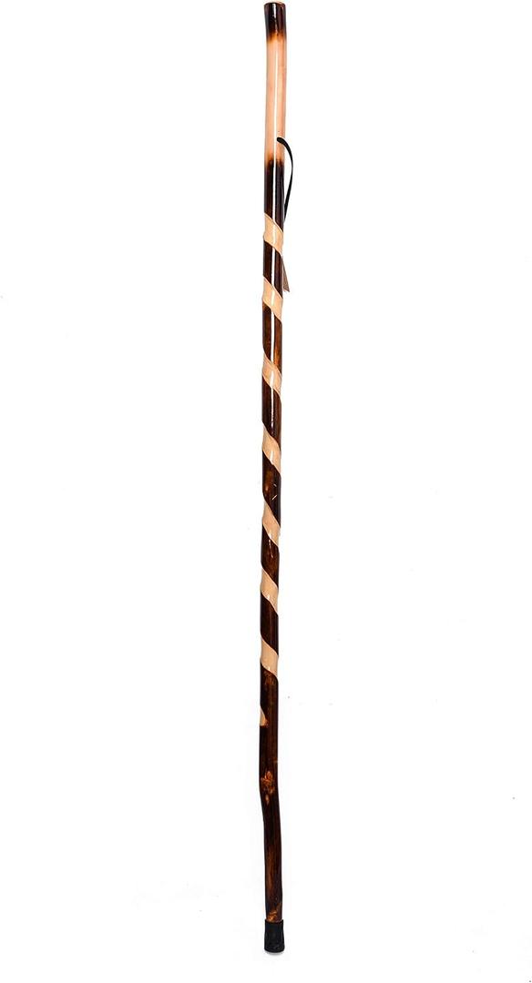 FOREST PILOT Handcrafted Nature Wood Hiking Stick 55 Inches Long - with Hand Strap and Rubber Tip Cover - Transparent Waterproof Painting Coating (Black, M)